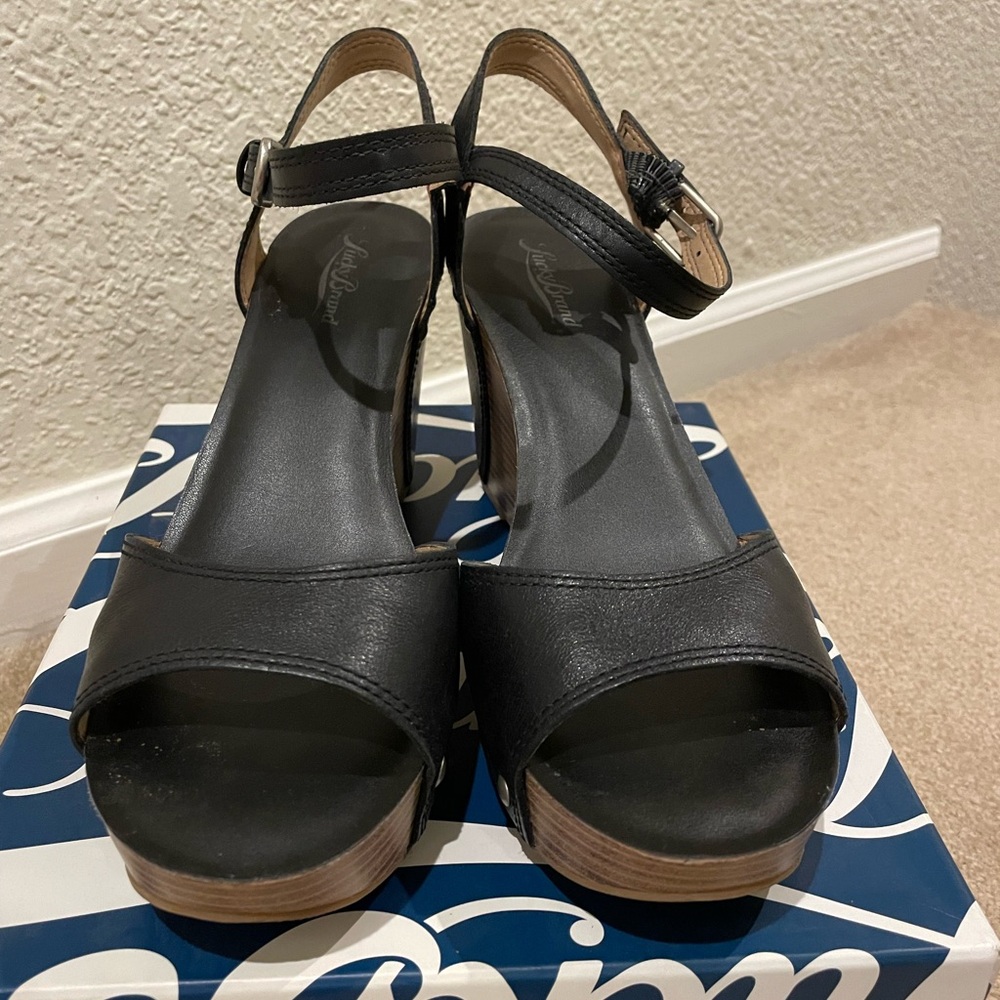 Lucky Brand Black Wedge Sandals